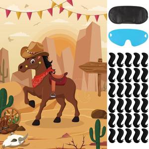 lot 6415 image: Hxezoc Pin The Tail On The Horse Game with 30 Pcs Tails Large Western Cowboy Horse Games Poster for Kids Cowboy Party Favor Western Birthday Party Carnival Party Supplies
