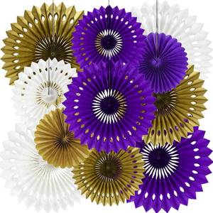 lot 6429 image: BEISHIDA Purple Gold White Tissue Hanging Honeycomb Round Paper Fans Decoration Set for Birthday Graduation Bridal Shower Bachelorette Wedding Engagement Backdrops Halloween Party Supplies(11 Packs)