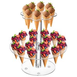 lot 7017 image: Hacaroa Acrylic Ice Cream Cone Holder, 24 Holes Waffle Sushi Hand Roll Stand Double Layer Cone Display Stand, Clear Food Display Stand Rack for Birthday Parties, Weddings, Christmas, Flower Shape