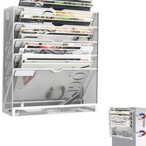 lot 7025 image: KZWKRG 6 Tier Magnetic File Holder, Large Capacity Mesh Hanging Wall Organizer Vertical Magnetic Hanging File Organizer, Magnetic File Folder Holder for File Cabinets, Office, Whiteboard (White)