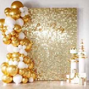 lot 7027 image: COKAOBE Light Gold Shimmer Wall Backdrop, 24PCS Square Sequin Shimmer Backdrop Panel, Photo Backdrops for Birthday, Anniversary, Wedding, Graduation & Bachelorette Party Decoration
