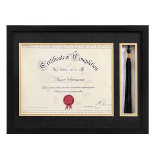 lot 11658 image: eletecpro 12x16 Diploma Frame with Tassel Holder for 8.5x11 Document or Certificate, Degree Frame for Graduations with 2 Mats Black & Gold, Real Glass