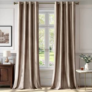 lot 11663 image: BULBUL Taupe Velvet Curtains 96 inches LengthLuxury Elegant Living Room Curtain-Blackout Modern Thermal Insulated Soundproof Privacy Room Darkening Floor to Ceiling Drapes for Bedroom Set of 2