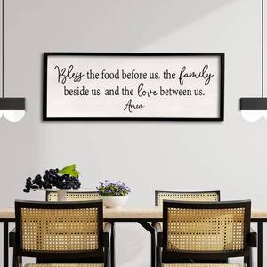 lot 11679 image: Bless the Food Before Us Sign Wall Decor 40X15 Large Farmhouse Dining Room Wall Decor Framed Wood Rustic Home Wall Art Kitchen Decoration (Black)