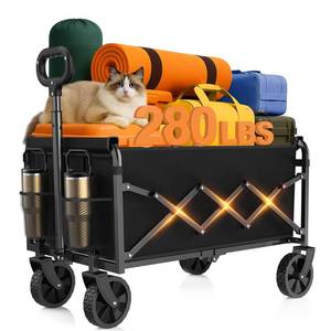 lot 11693 image: Wagons Carts Foldable, Collapsible Wagon, Folding Wagon Cart with Wheels, Wagons Carts Foldable 280 Lbs - Lightweight Portable Small Fold Up for Camping, Travel, Sports, Grocery, Shopping, Black