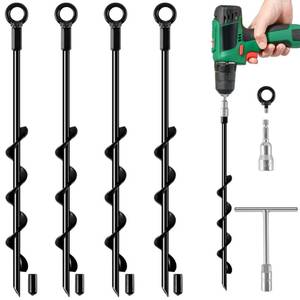 lot 11698 image: Fabulas Ground Anchors Screw in, 18 Inch 4 Pack Spiral Swing Set Trampoline Earth Anchor Heavy Duty Metal Auger Stakes Kit for Shed Tent Tree Dog High Wind Carports Camping Mobile Home Greenhouse