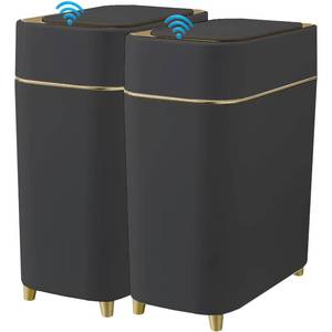 lot 11714 image: Yatmung 2-Pack - Automatic Trash Cans Touchless Motion Sensor Bathroom Trash Can - Waste Basket for Bedroom, Home Offices, Small Spaces - Compact Smart Garbage Can with Lid - Black with Gold Edge
