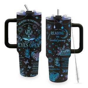 lot 11715 image: TNASURHUS 40oz Book Lover Tumbler with Handle and Straw, Insulated Stainless Steel Gift for Readers, Book Reader Gifts for Women, Christmas, Birthday Gift for Women, Friends, and Mothers