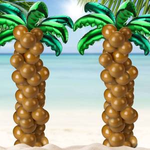 lot 12026 image: 100 Pcs Palm Tree Leaves Balloons Coconut Balloons Set 10 Foil Green Coconut Tree Leaves Balloon 90 Brown Latex for Hawaii Luau Tropical Party Birthday Baby Shower (Stylish Color)