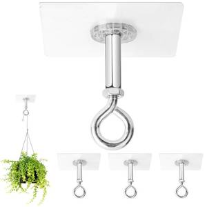 lot 12027 image: Adhesive Ceiling Hooks 4 Pack, Hold 25lbs, Extra Heavy Duty for Hanging Plants, Adhesive Stick On Outdoor Ceiling Hanger, No Drill & No Screw Stainless Steel Sticky Eyes Hooks