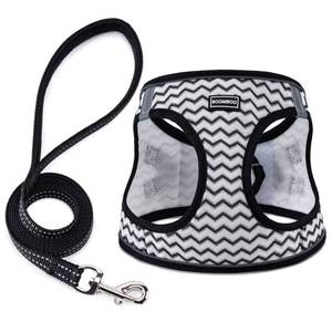 lot 12030 image: BOOMIBOO Dog Harness with Leash Set, No Pull Adjustable Reflective Step-in Puppy Pet Vest Harnesses for Small Medium Large Dogs and Cats,White Stripe XS