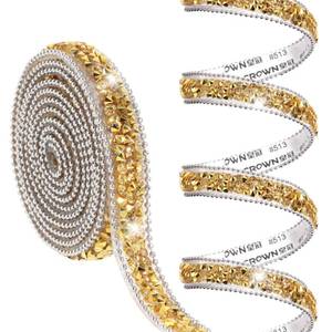 lot 12039 image: Hiswan Rhinestone Ribbon, Self Adhesive Resin Rhinestone Bedazzling Strips 0.4inch Glitter Crystal Diamonds Tape Sparkling Rhinestones Trim for Belt Shoes Clothing Car Phone (1Yard,Gold)