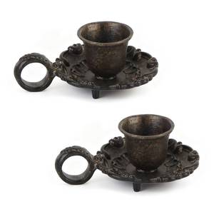lot 12040 image: NIKKY HOME Vintage Small Brown Taper Candle Holders Set of 2, Handle Design