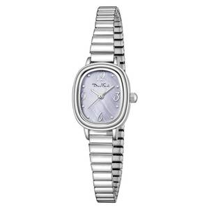 lot 12043 image: Diaofendi Petite Womens Easy Reader Analog Watch, Rectangular Watch, Stainless Steel Expansion Band, Water-Resistant (Silver-White Shell)