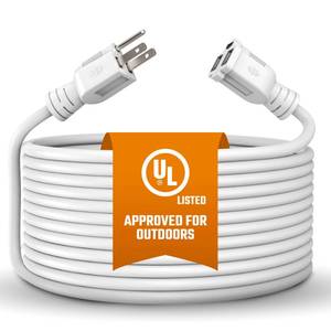 lot 12066 image: Outdoor Extension Cord Waterproof 10 Ft, White, Indoor, Outdoor Power Cord, Heavy Duty 163, Single Outlet, UL Listed, 3-Prong, Grounded Outlet, Extension Wire. (Not 10Ft)