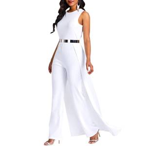 lot 12074 image: VERWIN Patchwork Overlay Embellished Plain Womens Jumpsuit High-Waist Woman Romper White M