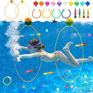 lot 12087 image: Cludoo 23PCS Pool Toys Games for Kids, No Assembly Stability Swim Thru Rings, Pool Diving Toys for 3,4,5,6,7,8,9,10,11,12 Kids Swim Rings for Kid Teens Adults Include Torpedos Diving Gems