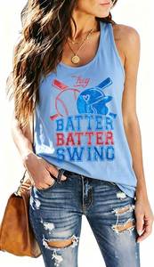 lot 12089 image: Baseball Mom Tank Tops Women Baseball Shirts Game Day Gifts Summer Softball Mom Sleeveless Workout Vest Light Blue (2XL)