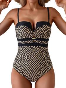 lot 12096 image: Eomenie Womens Push Up Wrap Front Swimsuit One Piece Tummy Control Bathing Suits Bandeau Support Slimming Swimwear (2XL)