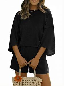 lot 12105 image: Tankaneo Womens Short Sets 2 Piece Outfits 34 Sleeve Tops and Elastic Waist Shorts Lounge Set Casual Loungewear (Size M)
