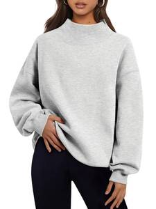 lot 12108 image: Trendy Queen Womens Oversized Sweatshirts Mock Neck Pullover Long Sleeve Hoodies Tops Fall Fashion Outfits 2026 Clothes Grey XL