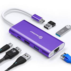 lot 12130 image: UtechSmart USB C Hub, Ethernet Multiport Adapter 6 in 1 USB C to HDMI Dock Compatible for MacBook ProAir, Chromebook, Dell XPS, HP and Type C Devices Dark Purple