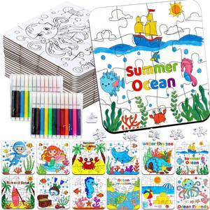 lot 12132 image: 24 Set Summer Crafts for Kids Bulk, Summer Ocean Activities Puzzle with Mermaid Fish Starfish Animal, Camp Beach Arts and Crafts Classroom Gifts, Under the Sea Theme Party Favors, June Coloring Games