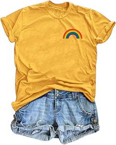 lot 12137 image: Gay Pride Shirts for Women Rainbow Graphic Tee Shirt LGBT Equality Shirts Casual Short Sleeve Tops (Large, Yellow)