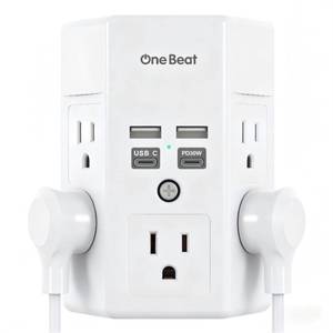 lot 12140 image: One Beat Surge Protector Wall Outlet Extender, 5 Outlets & 4 USB Ports (30W USB-C PD), 1680J, 3-Sided Multi Plug Outlet Adapter, Outlet Splitter, Wall Mount, ETL Listed for Home Office Travel-White