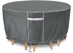 lot 12161 image: Gasadar Round Outdoor Furniture Cover Waterproof, Round Patio Furniture Covers for Patio Table and Chairs Set, Heavy Duty 600D, 62 Dia x 28 H, Grey