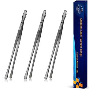 lot 12452 image: JETKONG 3 Pcs 9-Inch Serving Tweezer Tongs Kitchen Tweezers Stainless Steel Cooking Tweezers (9 9 9 Inch, Black)