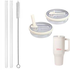 lot 14490 image: 32 oz Tumbler Flip Straw Lid Replacement Fit for HydroJug Traveler ,2 Pack Leak Proof for HydroJug Lid Replacement Spill Proof Reusable Tumbler Cover Compatible with 32oz Cup Accessories (Cream)