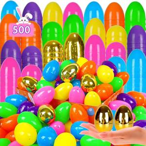 lot 17595 image: PIONJOY 12 Golden Eggs 500 PCS 2.4 Fillable Plastic Easter Eggs Empty Easter Eggs Colorful Plastic Eggs Bulks for Kids Teens Boys Girls Easter Basket Stuffers Hunt Easter Party Favor