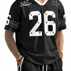 lot 18490 image: Mens Oversized Jersey Y2k Baggy T-Shirts Unisex V Neck Graphic Number Tees Streetwear Summer Fashion Tops Black