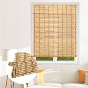 lot 19397 image: SEEYE Cordless Bamboo Blinds Shades, Light Filtering Bamboo Roller Shades Natural Roman Blind Shade, Roll Up Blind for Windows, Easy to Install for Door, Bedroom, 34.5 W x 64 H,Natural