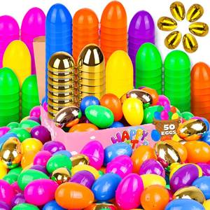 lot 19403 image: NAWITDA 1000 Pack Easter Eggs Bulk Include 12 Surprise Golden Eggs, 2.4 Inch Bright Colors Fillable Empty Plastic Easter Egg for Easter Hunt, Easter Basket Fillers, Easter Party Favors