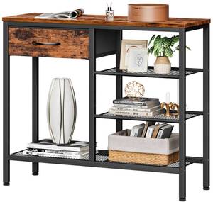 lot 19406 image: Furnulem Entryway Table Industrial 31.5 Sofa Console Table with Metal Mesh Shelf,Storage Fabric Drawer 4-Tier Shoe Rack Side Furniture for Front Door,Foyer Wooden Top, Sturdy Steel Frame,Rustic Brown