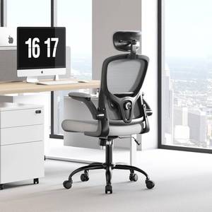 lot 19409 image: Ergonomic Office Chair - Adjustable Lumbar Support and Headrest, High Back Desk Chair with Flip-Up Arms for Home Office, 90-120° Tilt & Swivel Rolling Task Chair (Grey6076)
