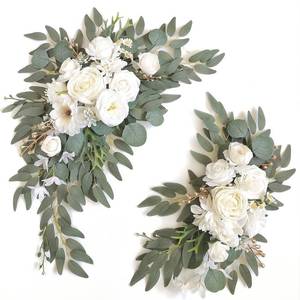 lot 19439 image: Piklado Faux Arch Flower Swag Set of 2 for Wedding Welcome Signs Floral Swag Wedding Reception Ceremony Signs Decor (White)