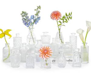 lot 19452 image: SUPMIND 16pcs Glass Bud Vase Set, Small Clear Flower Vases for Centerpieces in Bulk, Cute Mini Vintage Vase for Wedding, Home Decor, Table Decoration