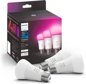 lot 19469 image: Philips Hue A19 LED Smart Light Bulb 3-Pack - White and Color Ambiance - 60W Indoor Light Bulb - Control with Hue App - Works with Alexa, Google Assistant and Apple Homekit (1 Light Bulb Shattered)