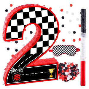 lot 19486 image: 16 Inch Number 2 Race Car Pinata with 16 Inch Pi�ata Stick Blindfold Confetti for Boy Girl Kids 2nd Birthday Party Decorations(2nd)