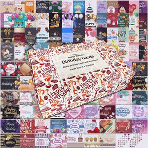 lot 19488 image: 104 Unique Birthday Card Bulk, Assorted Birthday Card Box with Envelopes & Stickers, 4x6 Inches Blank Happy Birthday Cards Assortment for Work, Office, Family, Business, Friends