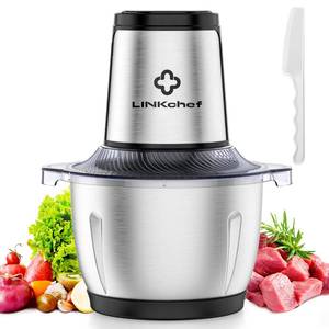 lot 19490 image: LINKChef Food Processor Small, 6 Cup Food Chopper with Container, 1.5L 250W Electric Meat Grinder for Home Use, Stainless Steel Mini Food Processor for Kitchen, Vegetable, Onion, Garlic, Salad