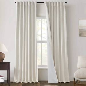 lot 20009 image: Cream Linen Blackout Curtains 84 Inches Long, Thermal Insulated Energy Efficient Drapes, Rustic Farmhouse Back Tab Pleated Black Out Window Curtain for Bedroom Living Room 2 Panels Set