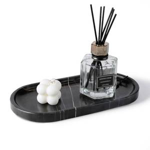 lot 20022 image: Koville Black Marble Vanity Tray for Bathroom Countertop, 10x5 Natural Marble Catchall Tray Perfume Trays for Dresser, Stone Jewelry Dish Candle Holder for Home Decor, Stone Oval Trays