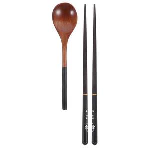 lot 20029 image: FELTECHELECTR Japanese Style Wooden Chopsticks and Spoon Set 9.84 Inch Reusable Flatware Travel Kitchen Cutlery for Picnic Office Home