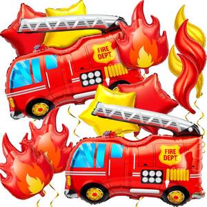 lot 20035 image: Glimin 18 Pcs Fire Truck Balloons Set Firefighter Birthday Party Decorations with Fire Truck Flame Star Balloons Rescue Theme Party Supplies for Firefighter Graduation First Responder Appreciation