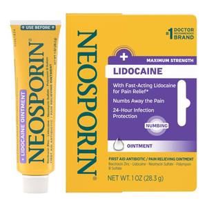 lot 20057 image: Neosporin  Lidocaine First Aid Triple Antibiotic Ointment, Fast-Acting, Maximum Strength Topical Pain Relief, 24-Hour Infection Protection that Numbs Away the Pain for Minor Wound Care, 1 oz
