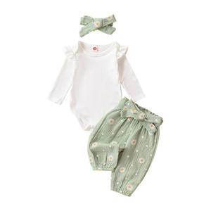lot 20382 image: Kaipiclos Newborn Infant Girl Clothes Rib Knit Romper Daisy Print Pants Headband Baby Clothes for Girls 0 3 6 12 18 24 Months